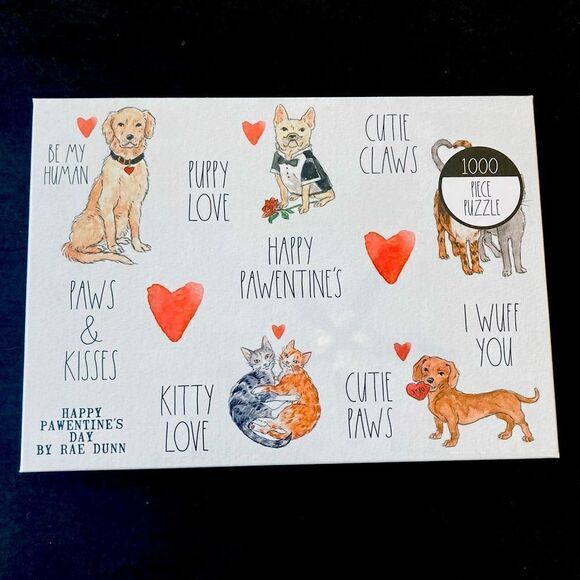 NWT Rae Dunn Valentine Dogs Cats 1,000-pc Jigsaw Puzzle - Picture 1 of 4